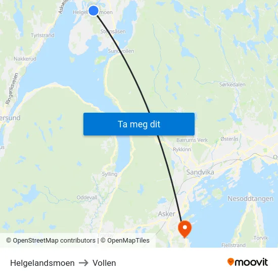 Helgelandsmoen to Vollen map
