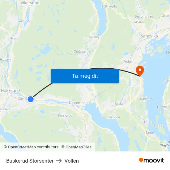 Buskerud Storsenter to Vollen map