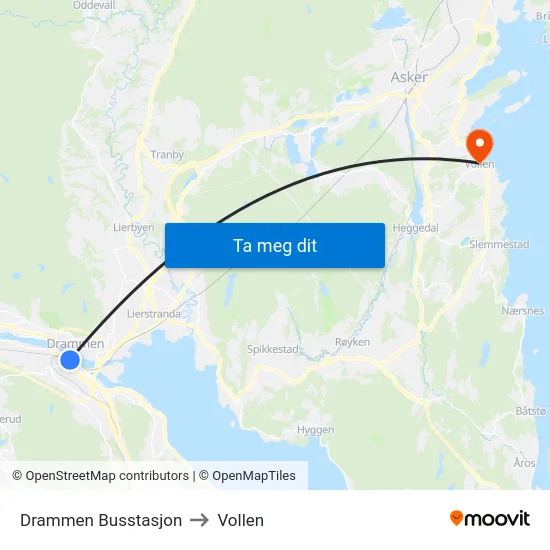 Drammen Busstasjon to Vollen map