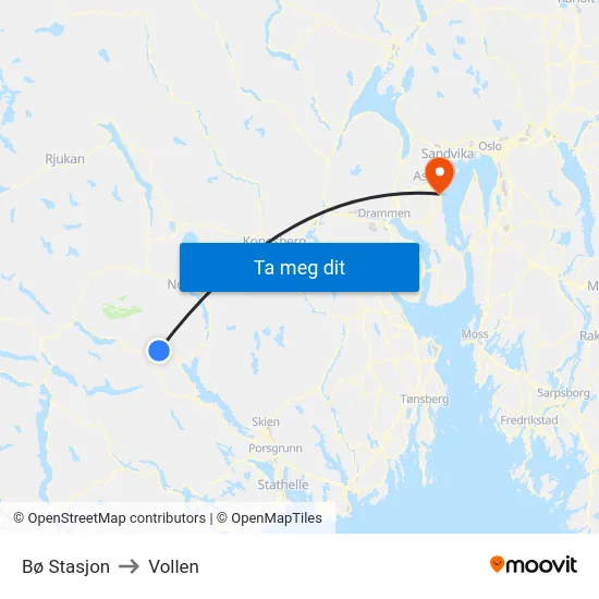 Bø Stasjon to Vollen map