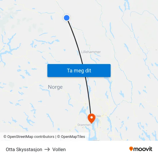 Otta Skysstasjon to Vollen map