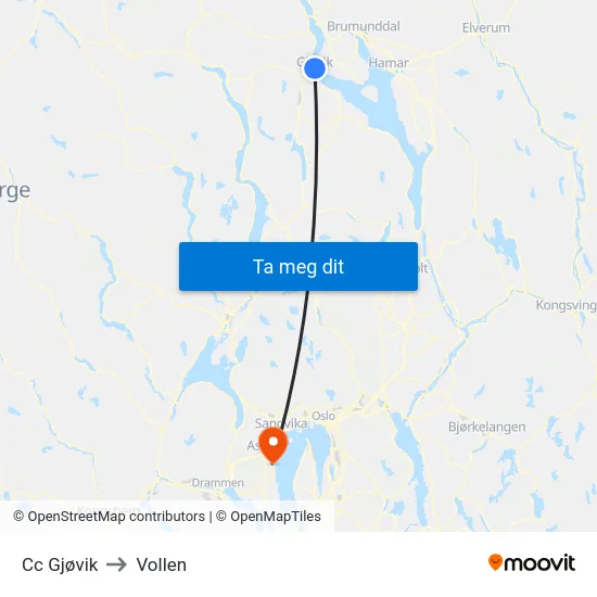Cc Gjøvik to Vollen map