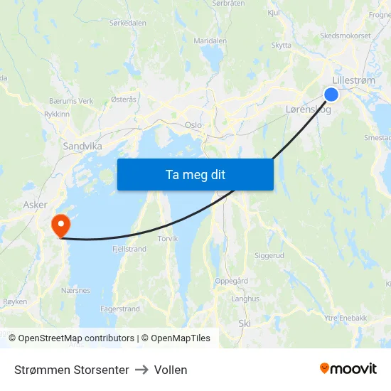 Strømmen Storsenter to Vollen map