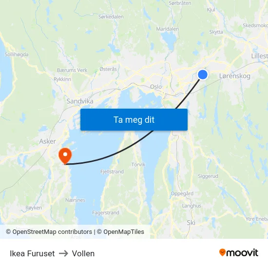 Ikea Furuset to Vollen map