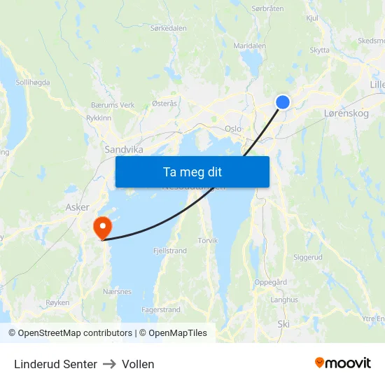 Linderud Senter to Vollen map