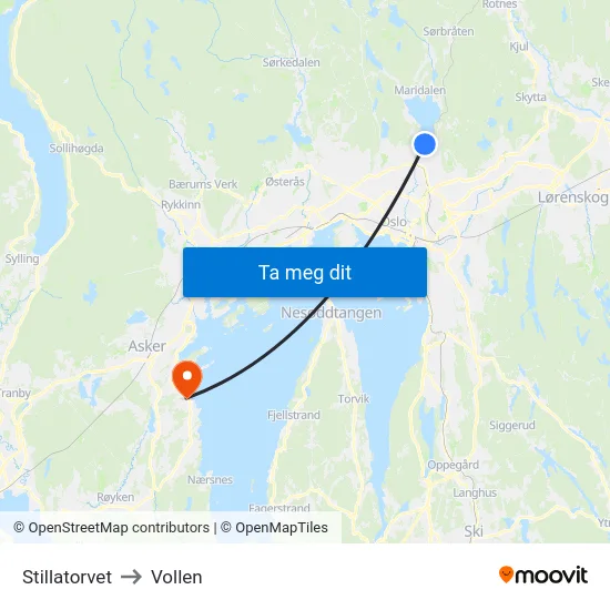 Stillatorvet to Vollen map