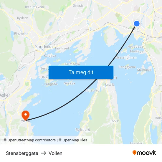 Stensberggata to Vollen map