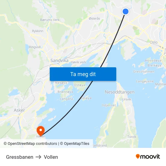 Gressbanen to Vollen map