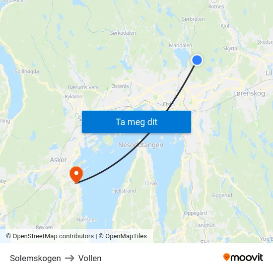 Solemskogen to Vollen map