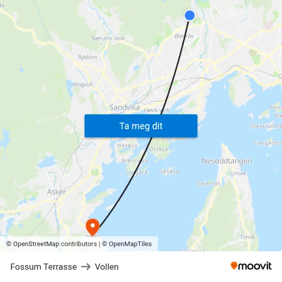 Fossum Terrasse to Vollen map