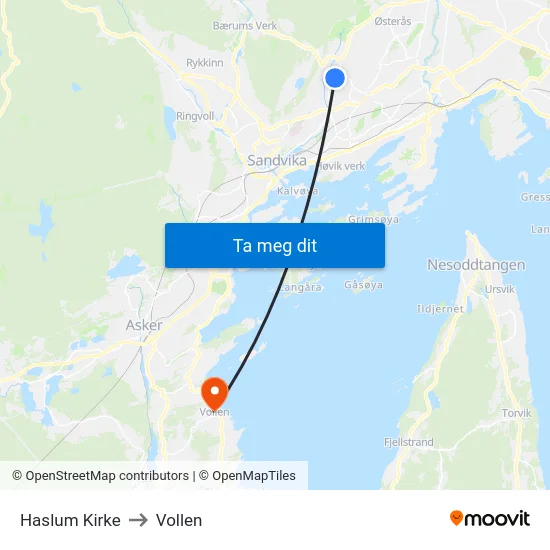 Haslum Kirke to Vollen map