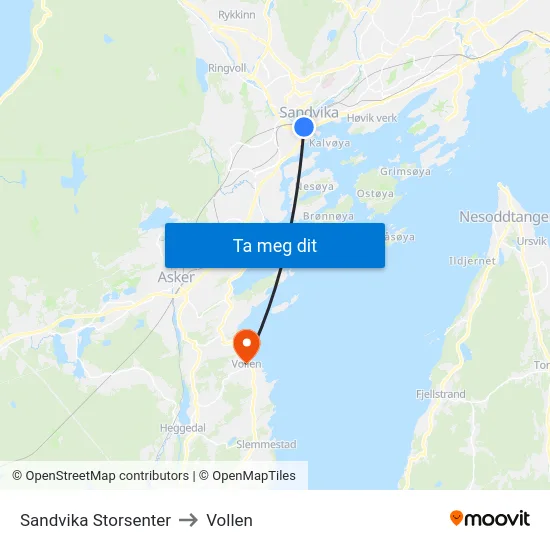 Sandvika Storsenter to Vollen map