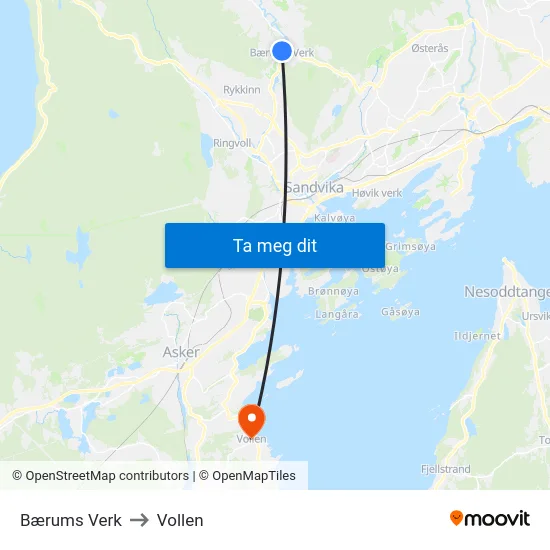 Bærums Verk to Vollen map