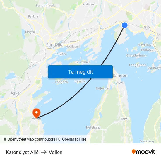 Karenslyst Allé to Vollen map