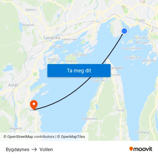 Bygdøynes to Vollen map