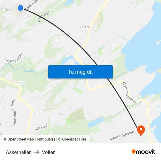 Askerhallen to Vollen map