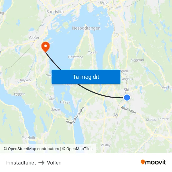 Finstadtunet to Vollen map