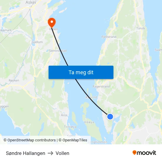 Søndre Hallangen to Vollen map