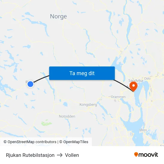 Rjukan Rutebilstasjon to Vollen map
