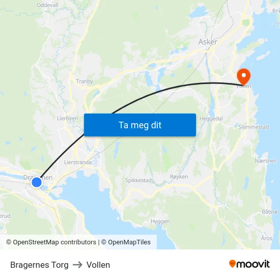 Bragernes Torg to Vollen map