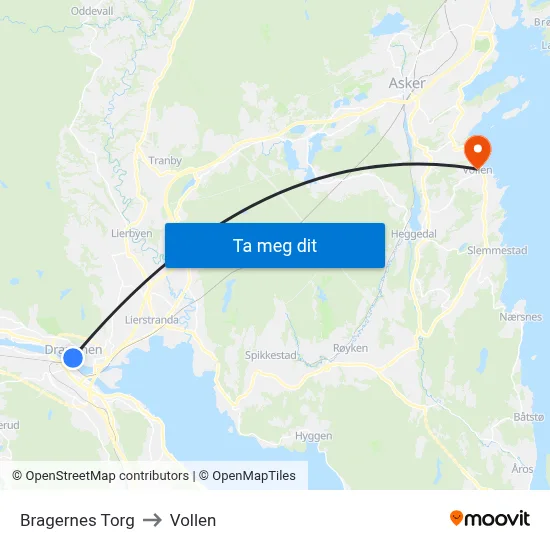 Bragernes Torg to Vollen map