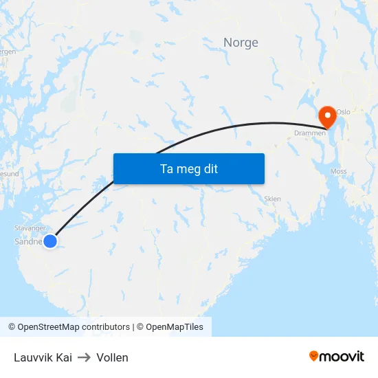 Lauvvik Kai to Vollen map