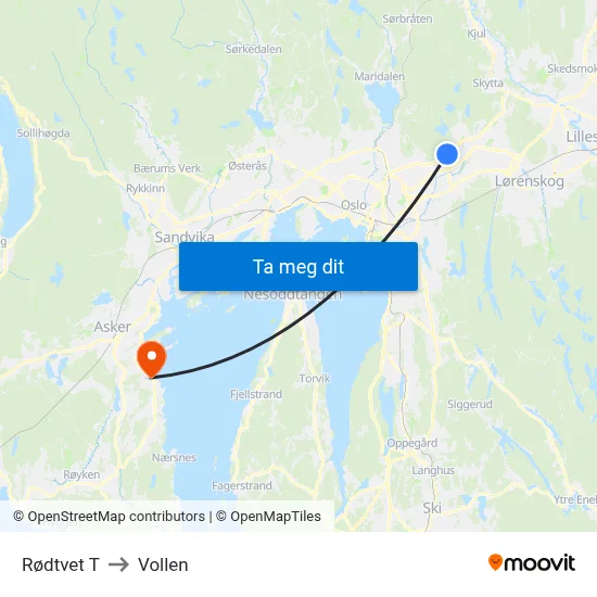 Rødtvet T to Vollen map