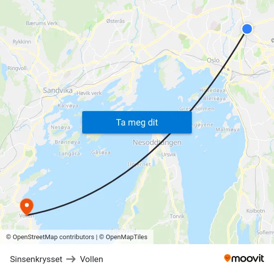 Sinsenkrysset to Vollen map