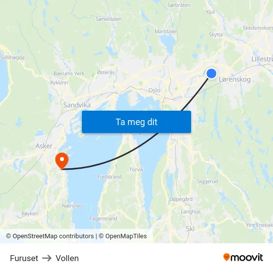 Furuset to Vollen map