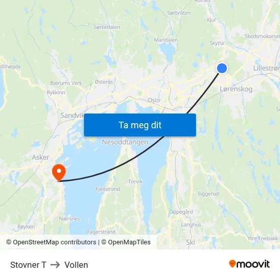 Stovner T to Vollen map