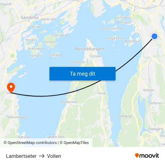 Lambertseter to Vollen map