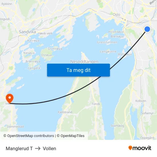 Manglerud T to Vollen map
