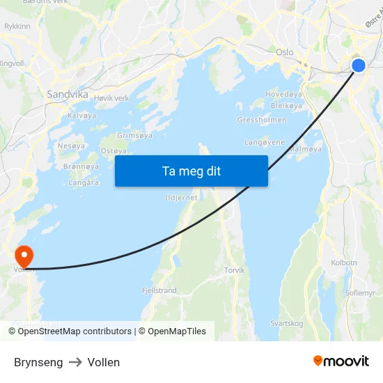Brynseng to Vollen map