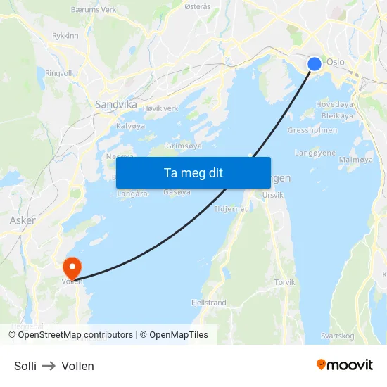 Solli to Vollen map