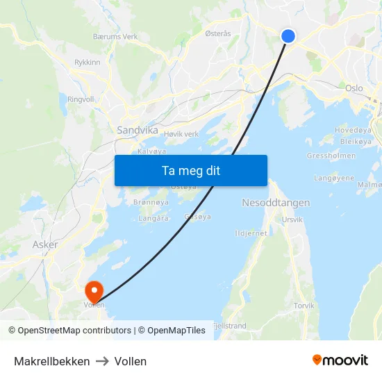 Makrellbekken to Vollen map