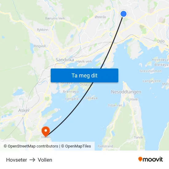 Hovseter to Vollen map