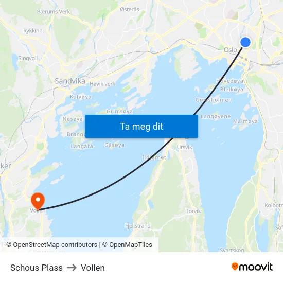 Schous Plass to Vollen map