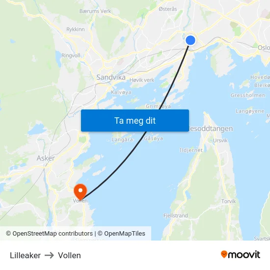 Lilleaker to Vollen map