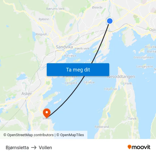 Bjørnsletta to Vollen map