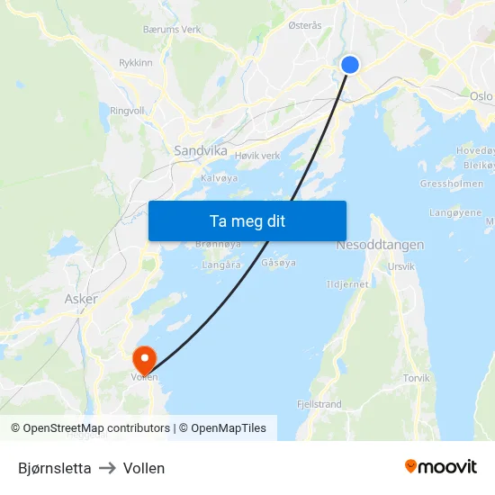 Bjørnsletta to Vollen map