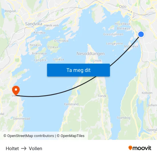 Holtet to Vollen map