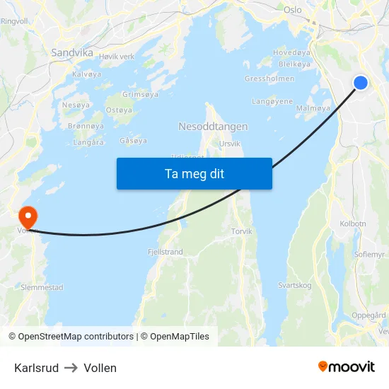 Karlsrud to Vollen map