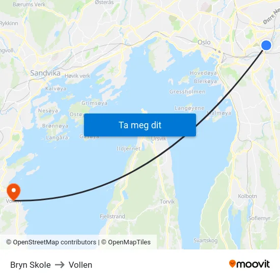 Bryn Skole to Vollen map