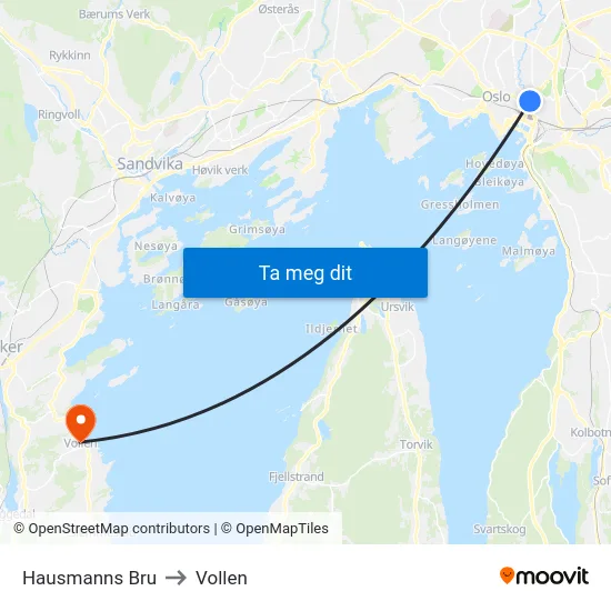 Hausmanns Bru to Vollen map