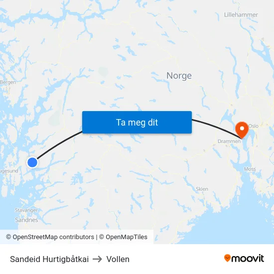 Sandeid Hurtigbåtkai to Vollen map