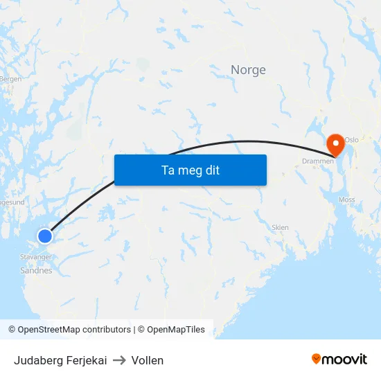 Judaberg Ferjekai to Vollen map