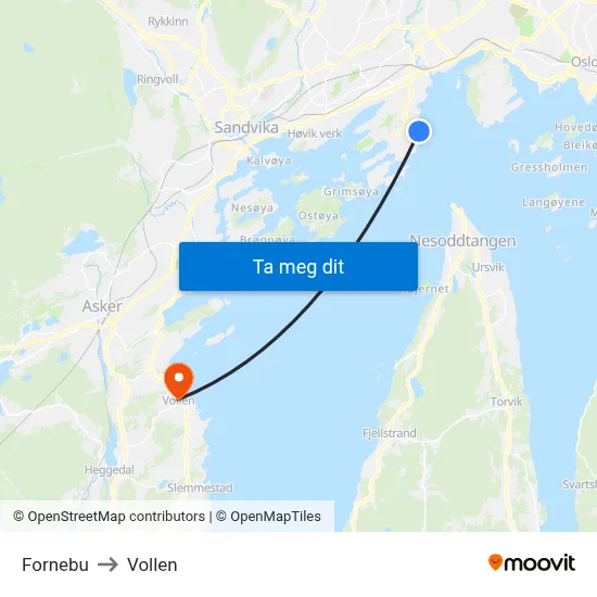 Fornebu to Vollen map
