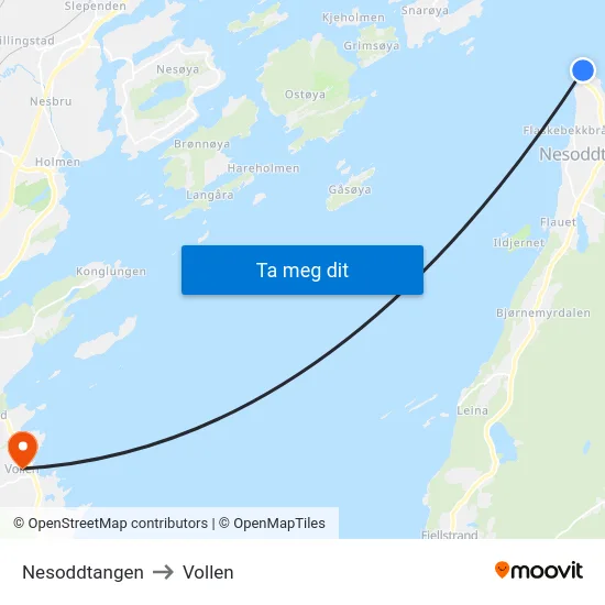 Nesoddtangen to Vollen map