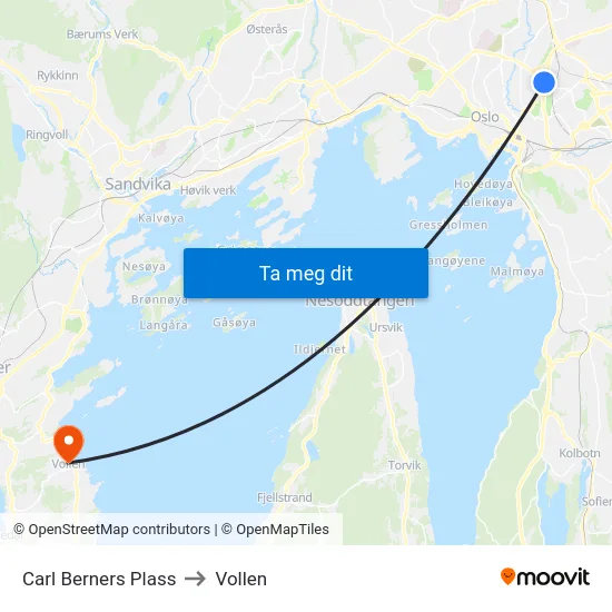 Carl Berners Plass to Vollen map