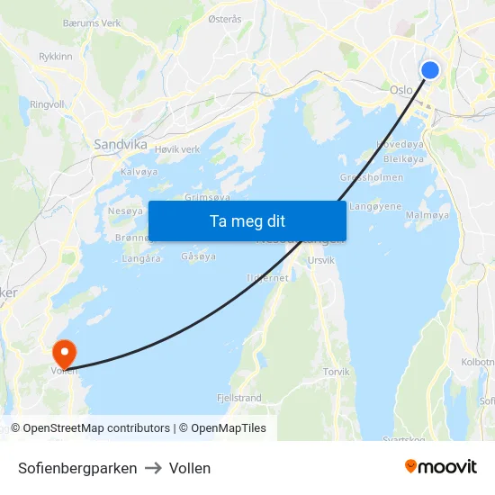 Sofienbergparken to Vollen map